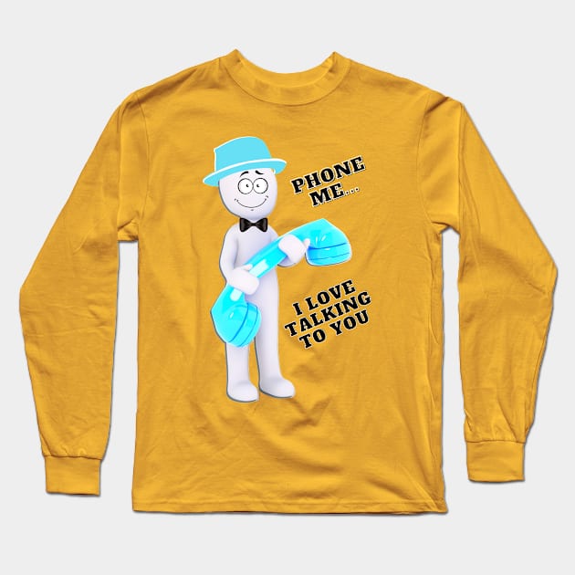 Phone me... I love talking to you - turquoise hat & phone Long Sleeve T-Shirt by Blue Butterfly Designs 